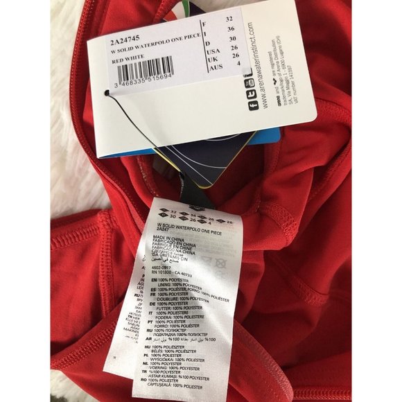 Arena Women's Solid Waterpolo One Piece Swimsuit Red Size 26  NWT - Picture 8 of 15